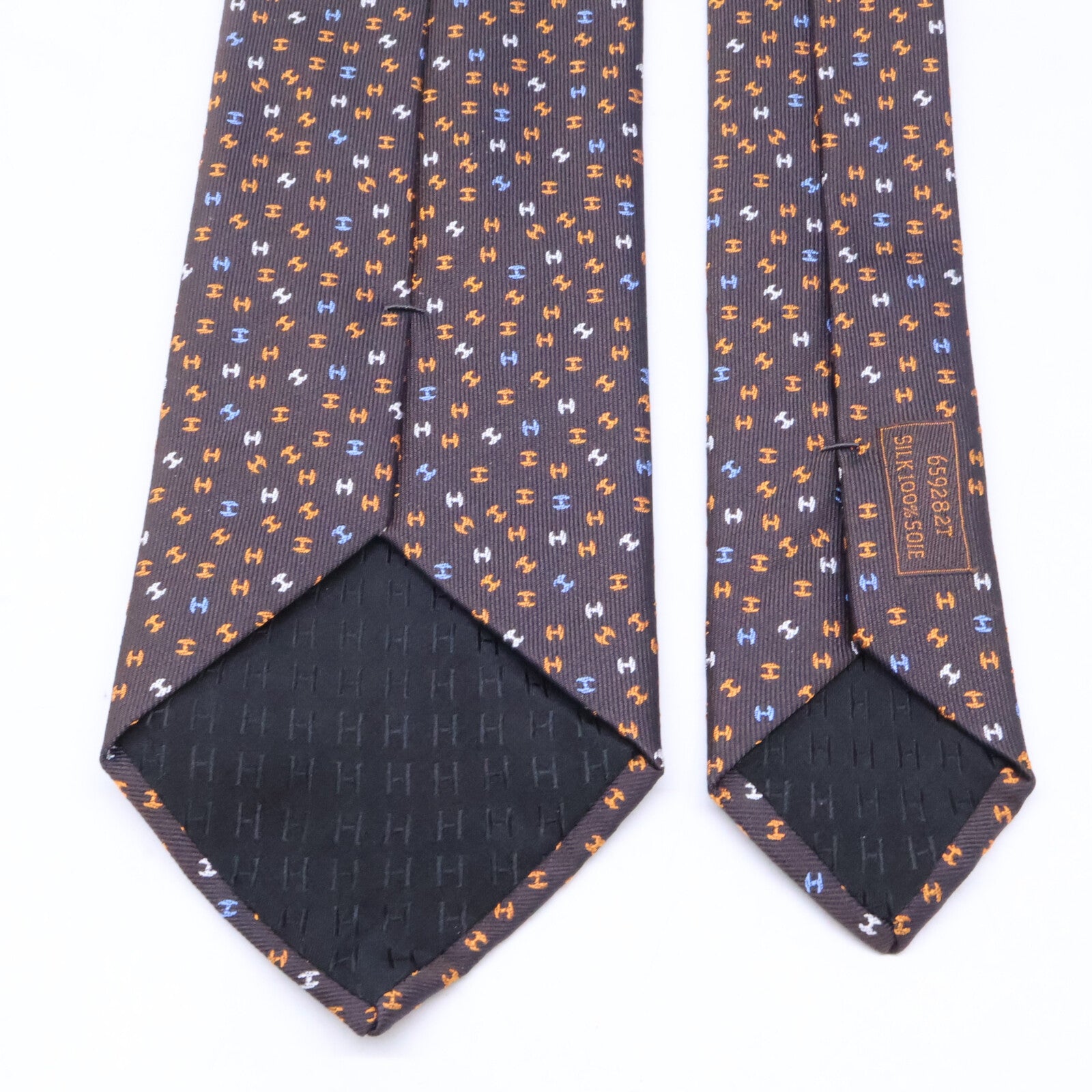HERMES エルメス 【美品】659282T Hロゴ 総柄 シルク ネクタイ