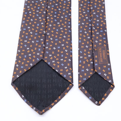 HERMES エルメス 【美品】659282T Hロゴ 総柄 シルク ネクタイ