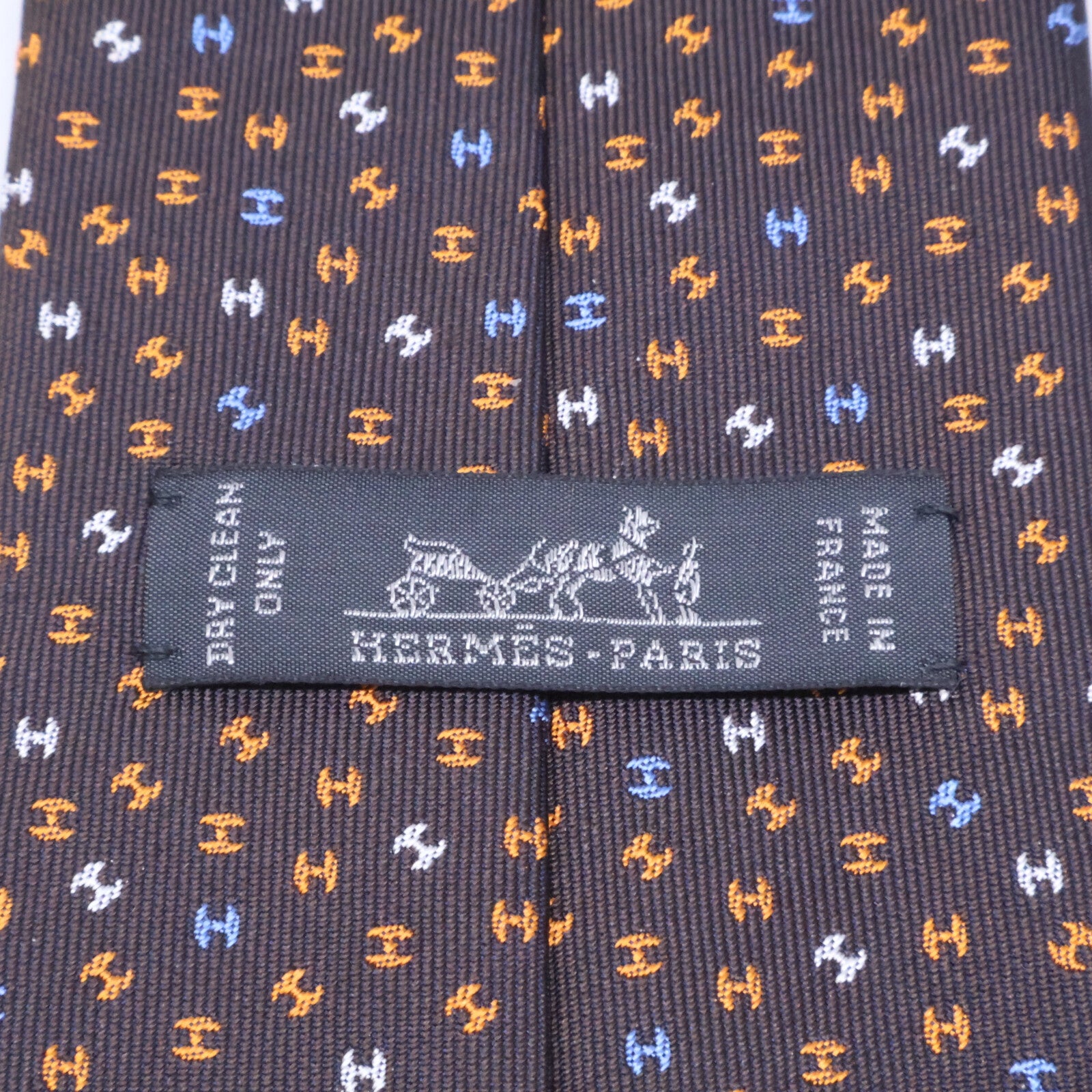 HERMES エルメス 【美品】659282T Hロゴ 総柄 シルク ネクタイ