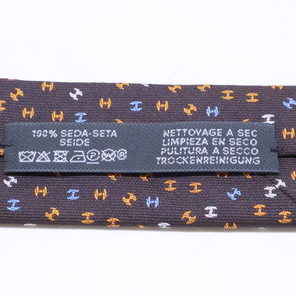 HERMES エルメス 【美品】659282T Hロゴ 総柄 シルク ネクタイ