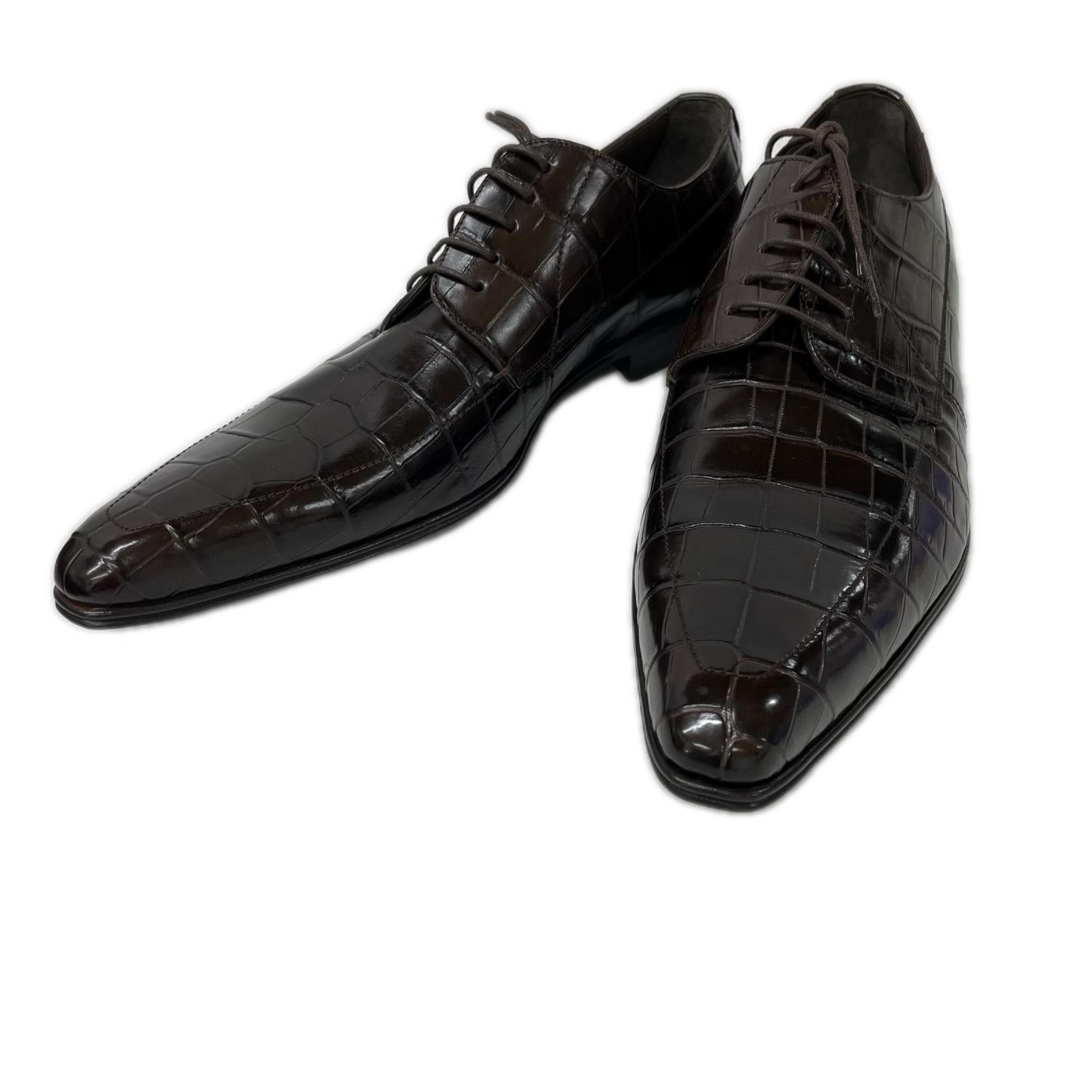 DOLCE&GABBANA ドルチェアンドガッバーナ 【美品】1718 2492 クロコダイル ロングノーズ ダービー シューズ シューズ