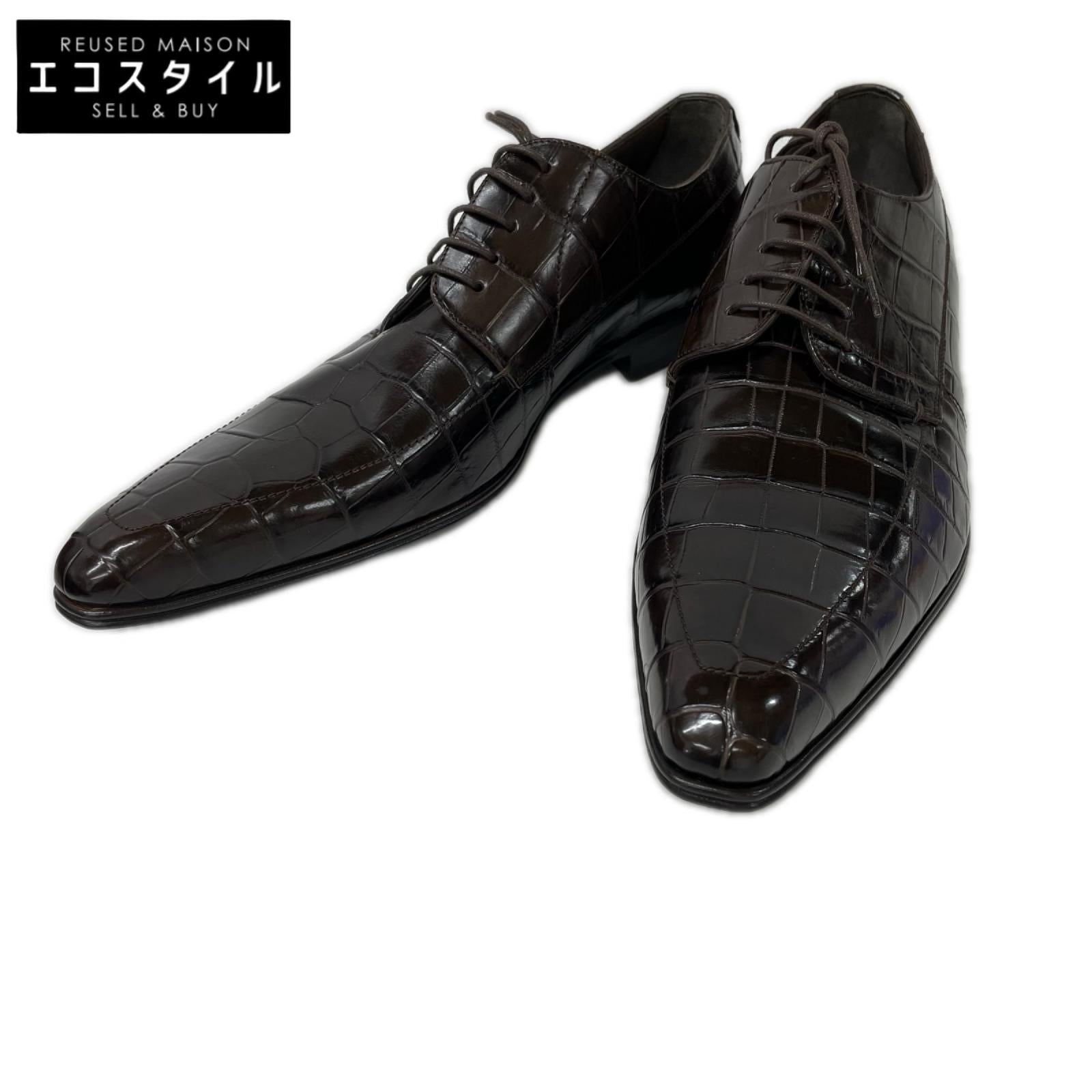 DOLCE&GABBANA ドルチェアンドガッバーナ 【美品】1718 2492 クロコダイル ロングノーズ ダービー シューズ シューズ