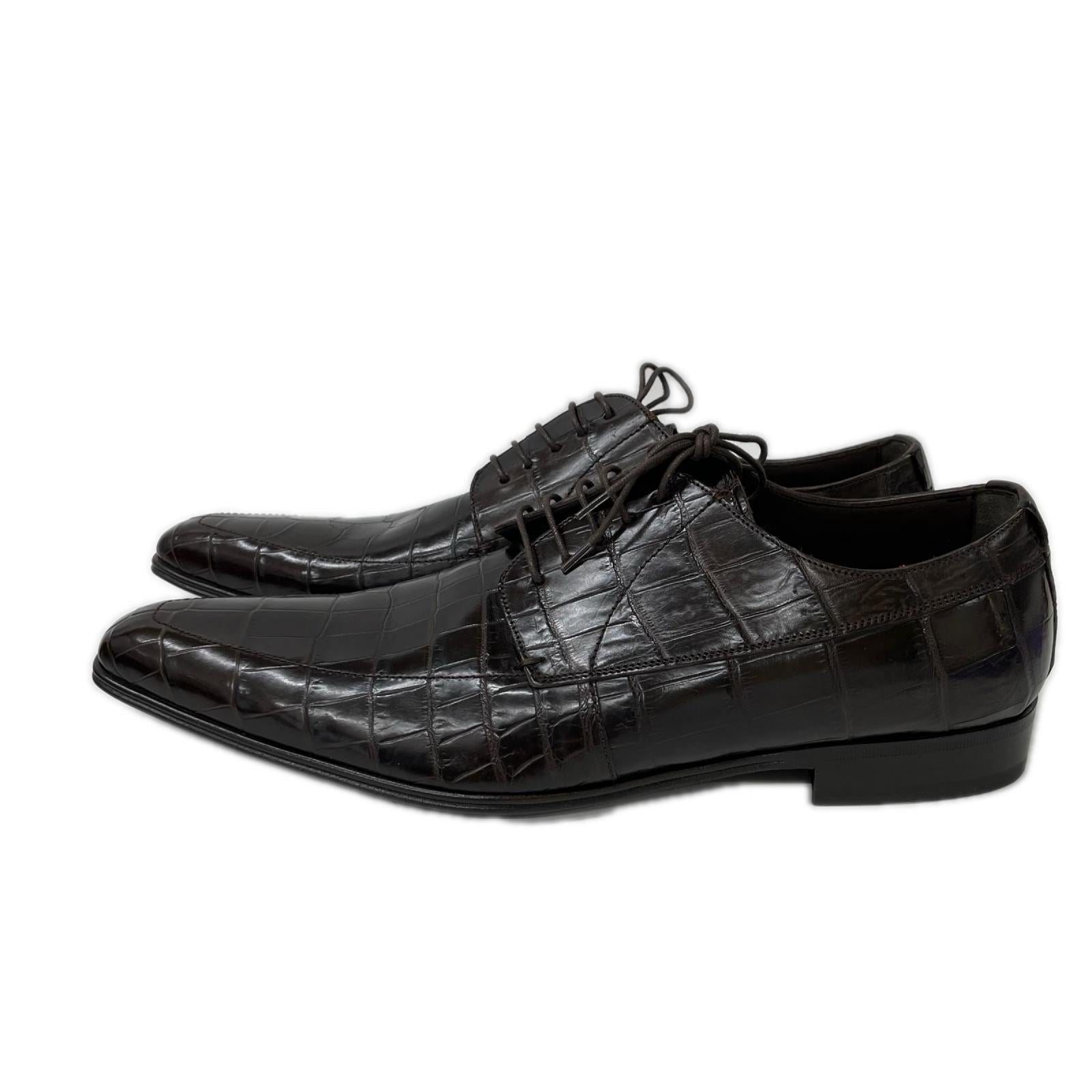 DOLCE&GABBANA ドルチェアンドガッバーナ 【美品】1718 2492 クロコダイル ロングノーズ ダービー シューズ シューズ