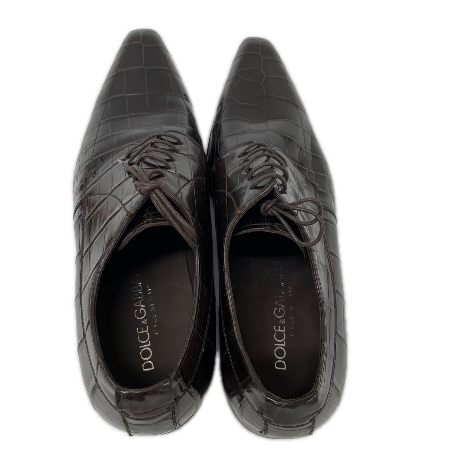 DOLCE&GABBANA ドルチェアンドガッバーナ 【美品】1718 2492 クロコダイル ロングノーズ ダービー シューズ シューズ