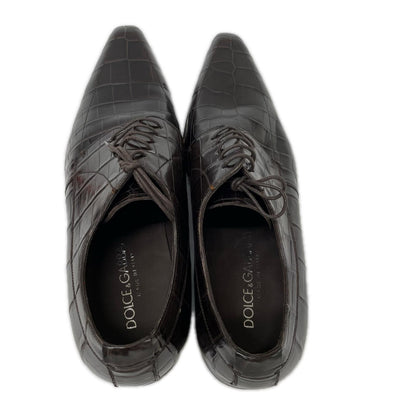 DOLCE&GABBANA ドルチェアンドガッバーナ 【美品】1718 2492 クロコダイル ロングノーズ ダービー シューズ シューズ