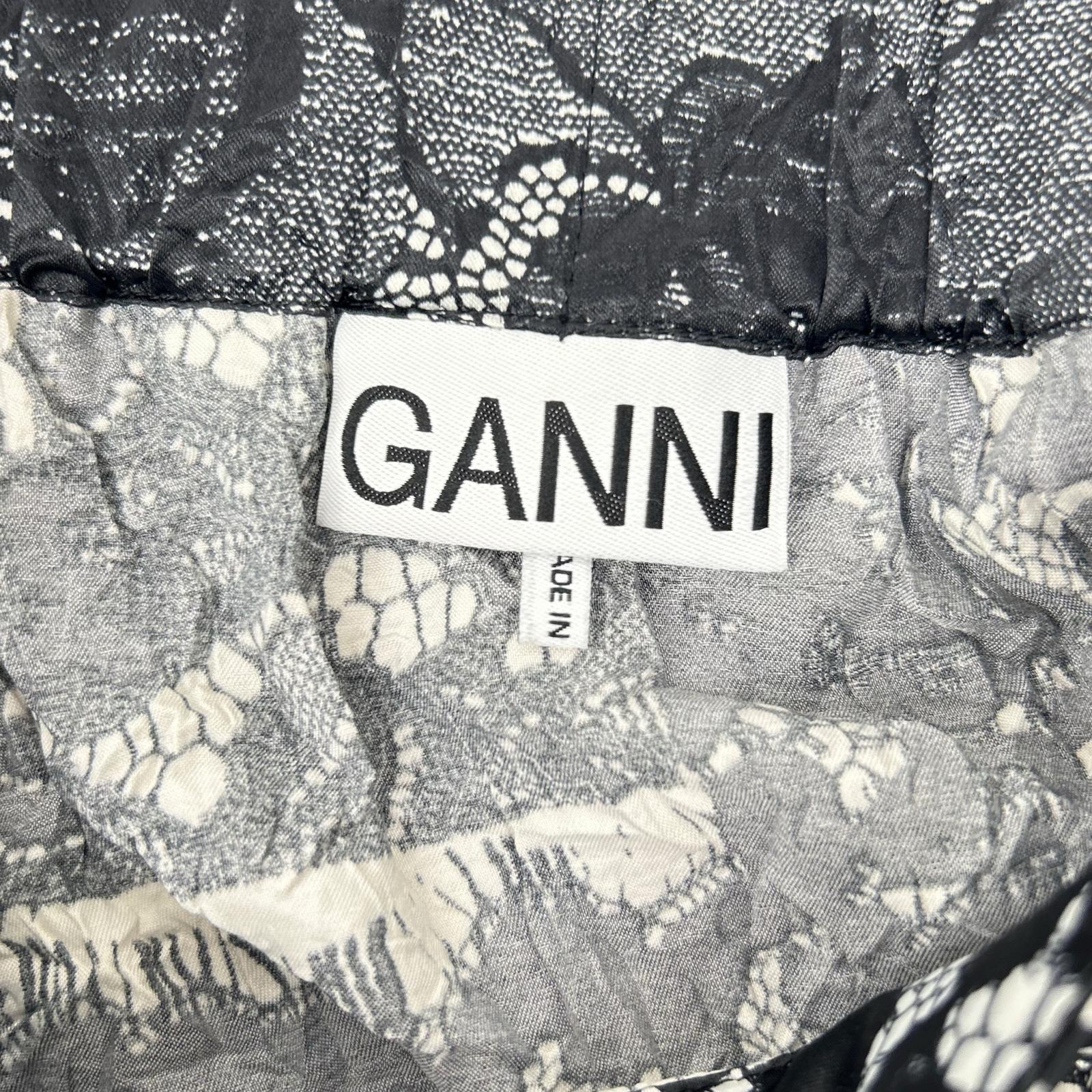GANNI ガニー ブラック BC.A 6490 フラワー しわ加工サテンマキシスカート スカート