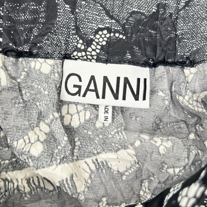 GANNI ガニー ブラック BC.A 6490 フラワー しわ加工サテンマキシスカート スカート