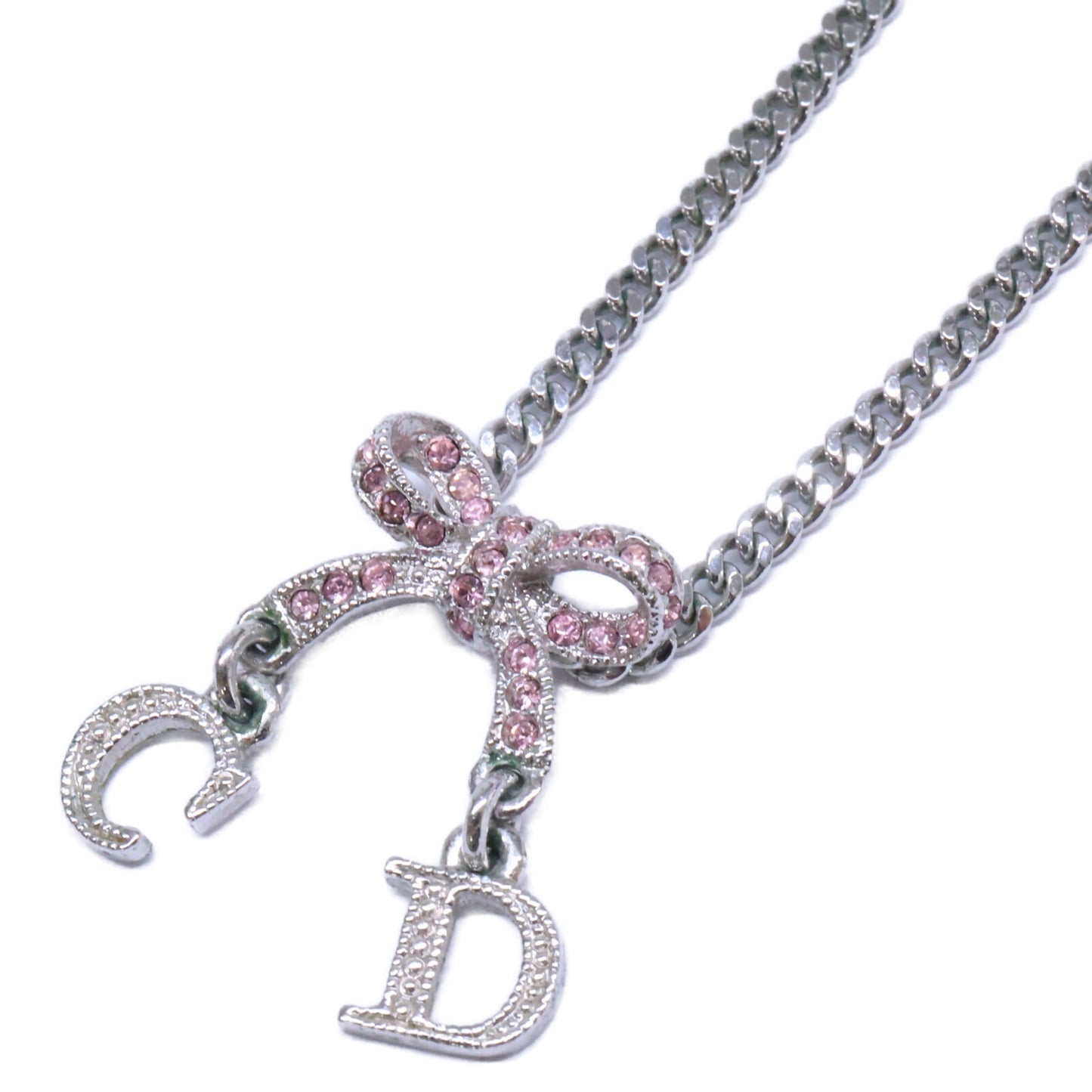 Christian Dior クリスチャンディオール ラインストーン リボントップ チェーン ネックレス
