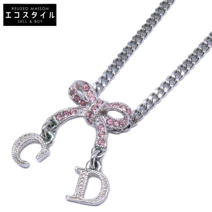 Christian Dior クリスチャンディオール ラインストーン リボントップ チェーン ネックレス