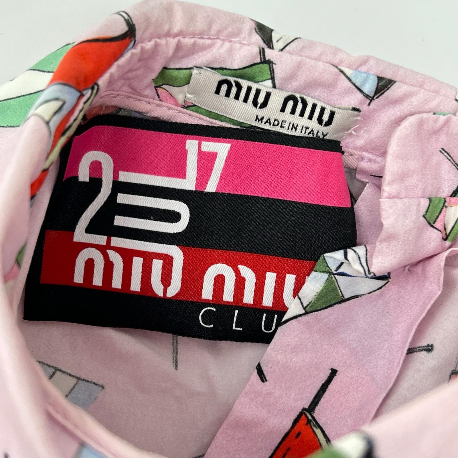 MIUMIU ミュウミュウ ピンク 17年 MK1271 1QXE フラッグプリント ノースリーブ ブラウス トップス