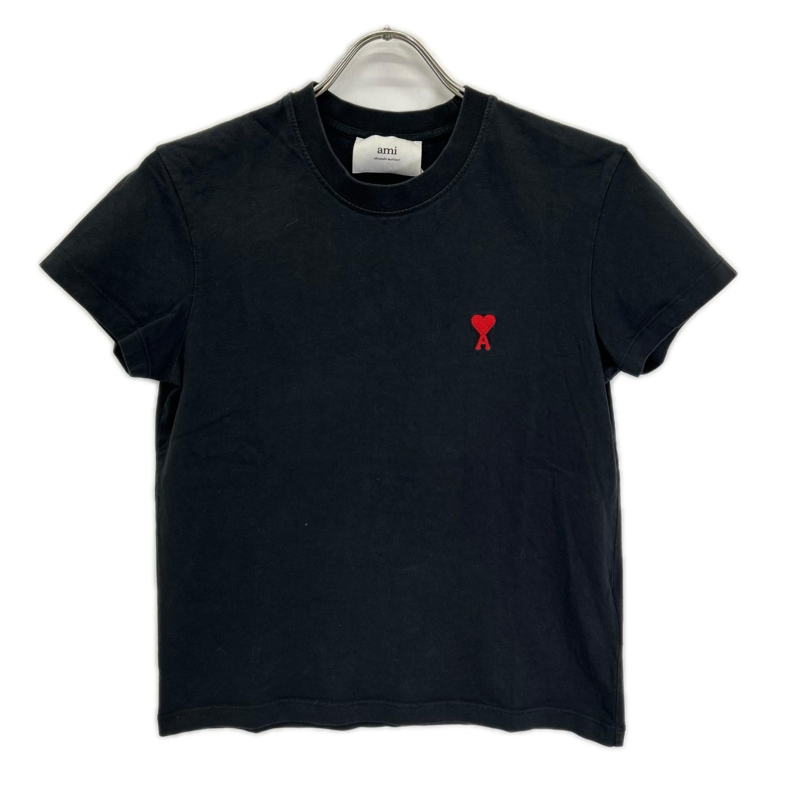 AMI PARIS アミパリス BFUTS001.724 ブラック Ami De Coeur ハートロゴ刺繍クルーネック 半袖Tシャツ トップス