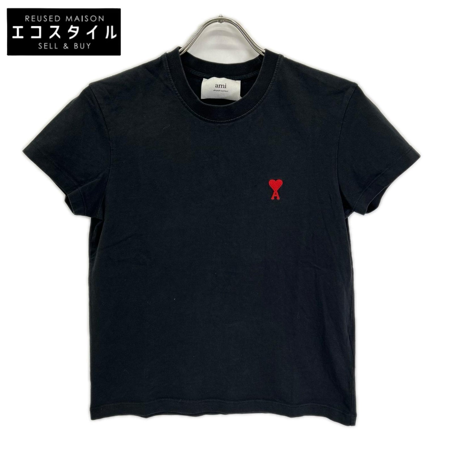 AMI PARIS アミパリス BFUTS001.724 ブラック Ami De Coeur ハートロゴ刺繍クルーネック 半袖Tシャツ トップス