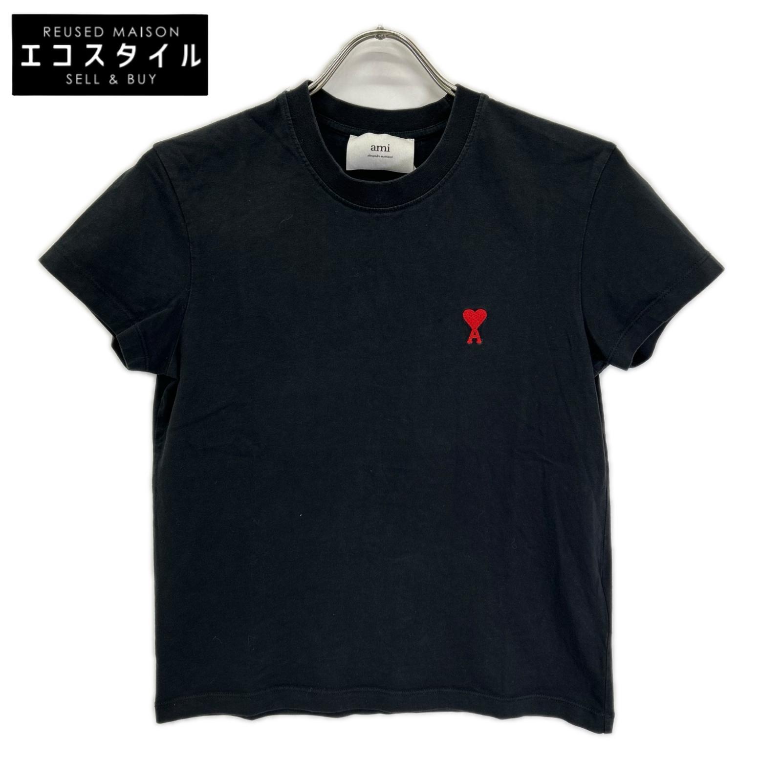 AMI PARIS アミパリス BFUTS001.724 ブラック Ami De Coeur ハートロゴ刺繍クルーネック 半袖Tシャツ トップス