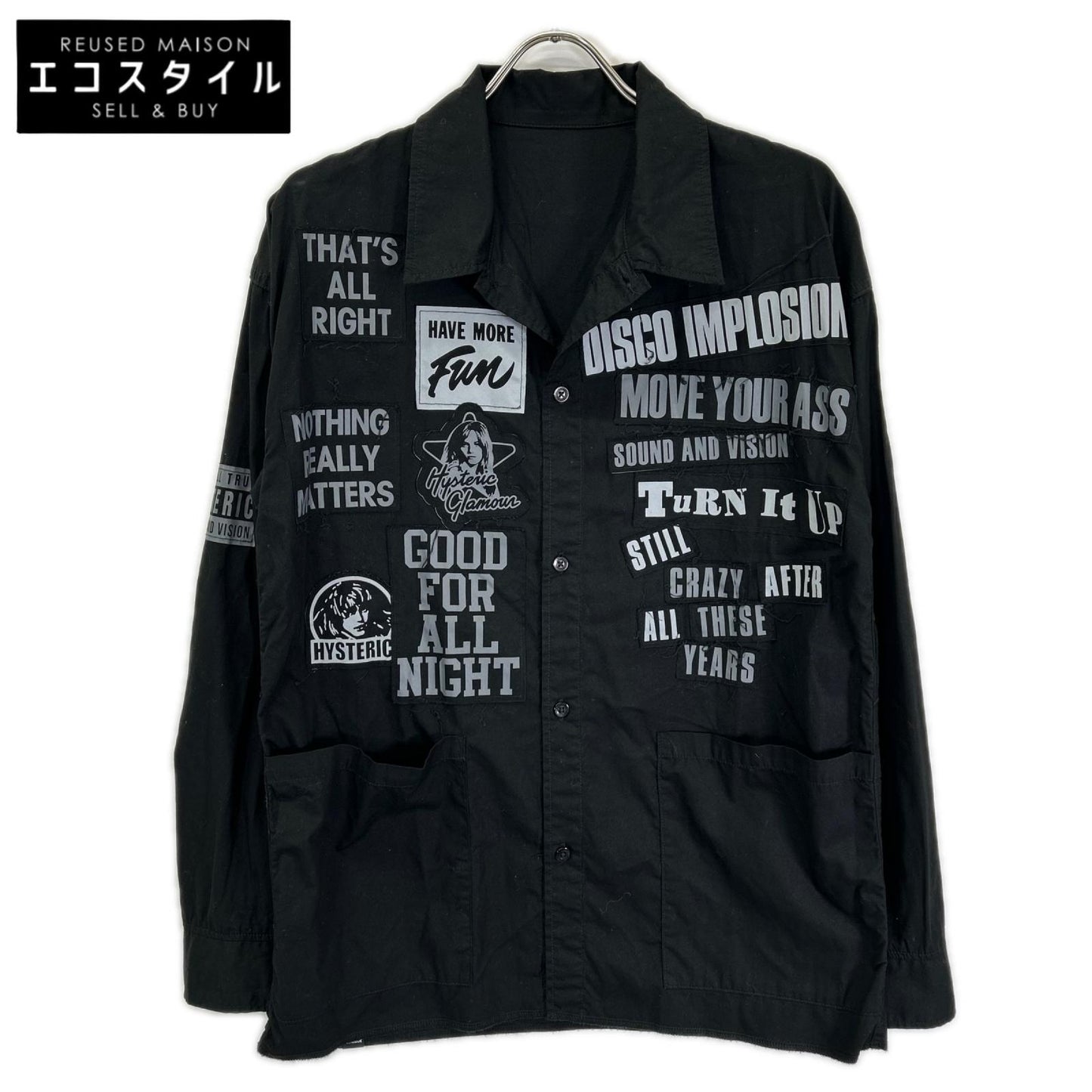HYSTERIC GLAMOUR ヒステリックグラマー 01193AH07 ブラック LOGO PATCH 長袖オーバーシャツ トップス
