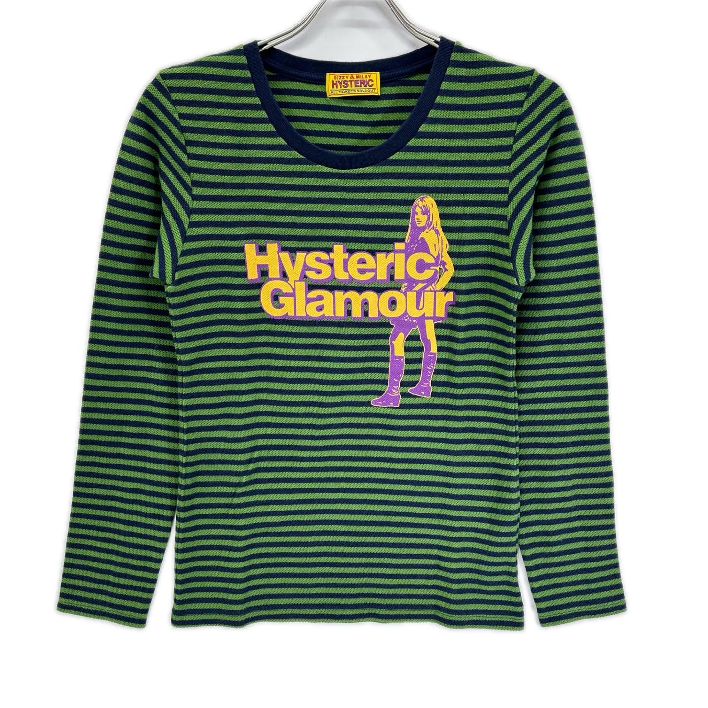 HYSTERIC GLAMOUR ヒステリックグラマー 01251CL06 グリーンネイビー HYSTERIC BABIES ボーダー Tシャツ トップス