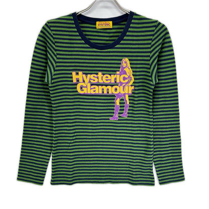 HYSTERIC GLAMOUR ヒステリックグラマー 01251CL06 グリーンネイビー HYSTERIC BABIES ボーダー Tシャツ トップス