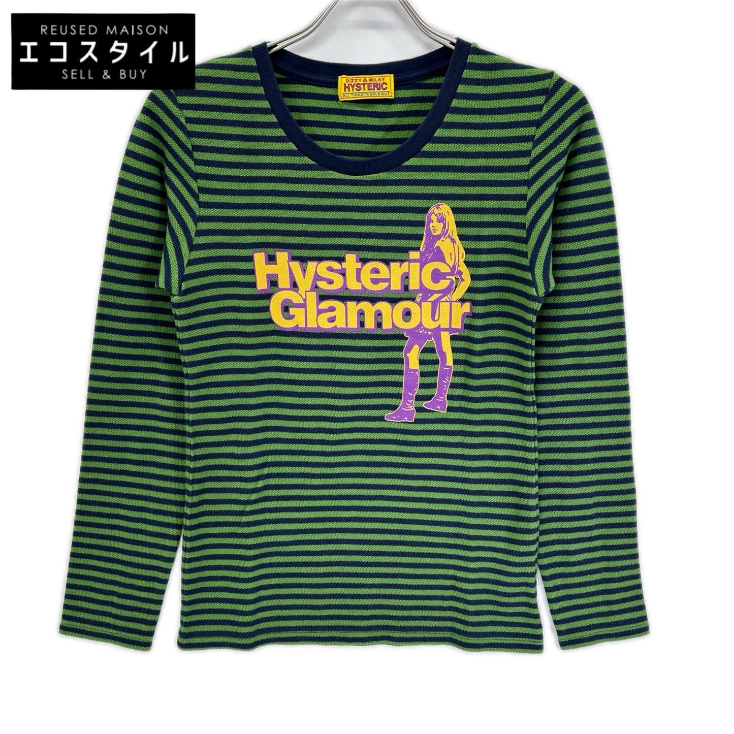 HYSTERIC GLAMOUR ヒステリックグラマー 01251CL06 グリーンネイビー HYSTERIC BABIES ボーダー Tシャツ トップス