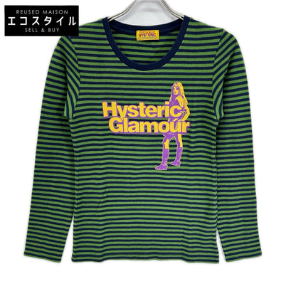 HYSTERIC GLAMOUR ヒステリックグラマー 01251CL06 グリーンネイビー HYSTERIC BABIES ボーダー Tシャツ トップス