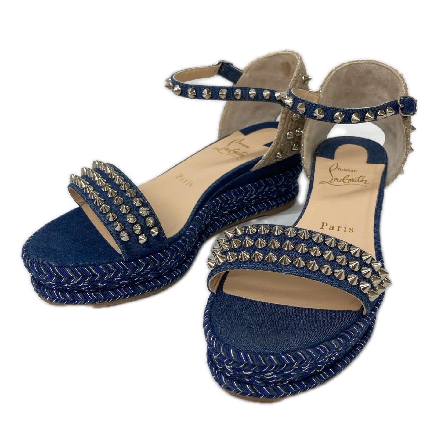 CHRISTIAN LOUBOUTIN クリスチャンルブタン MADMONICA 60 マドモニカ60 スパイク デニム アンクルストラップ サンダル シューズ