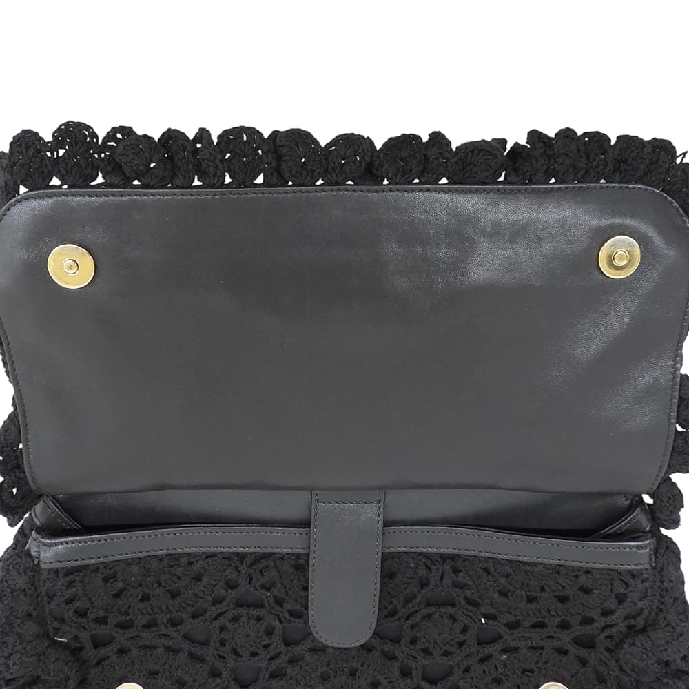 DOLCE&GABBANA ドルチェアンドガッバーナ シシリー カットワークレース レザーハンドル 2WAYバッグ ハンドバッグ ショルダー ブラック ハンドバッグ