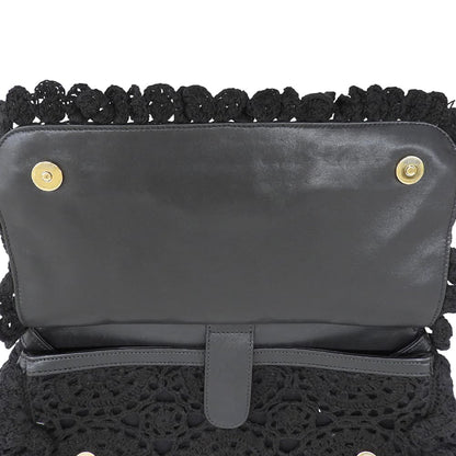 DOLCE&GABBANA ドルチェアンドガッバーナ シシリー カットワークレース レザーハンドル 2WAYバッグ ハンドバッグ ショルダー ブラック ハンドバッグ