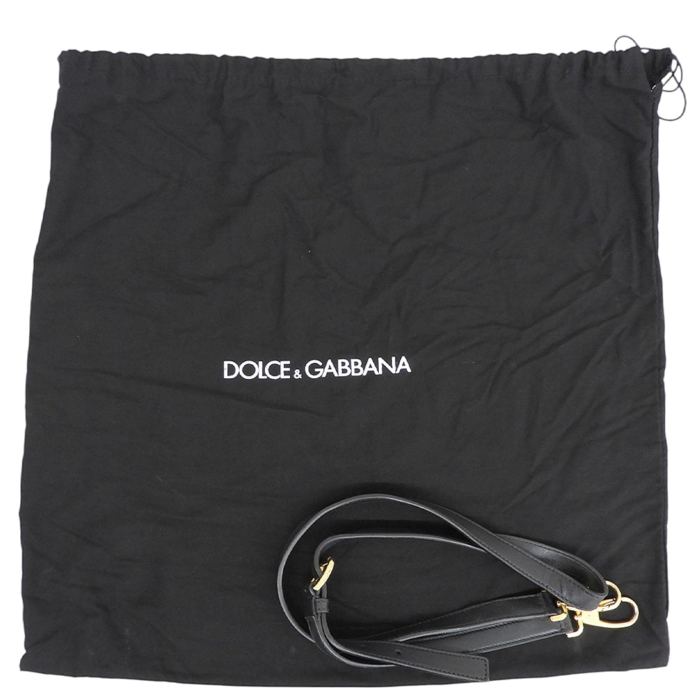 DOLCE&GABBANA ドルチェアンドガッバーナ シシリー カットワークレース レザーハンドル 2WAYバッグ ハンドバッグ ショルダー ブラック ハンドバッグ