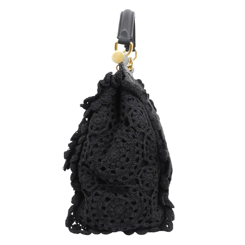 DOLCE&GABBANA ドルチェアンドガッバーナ シシリー カットワークレース レザーハンドル 2WAYバッグ ハンドバッグ ショルダー ブラック ハンドバッグ