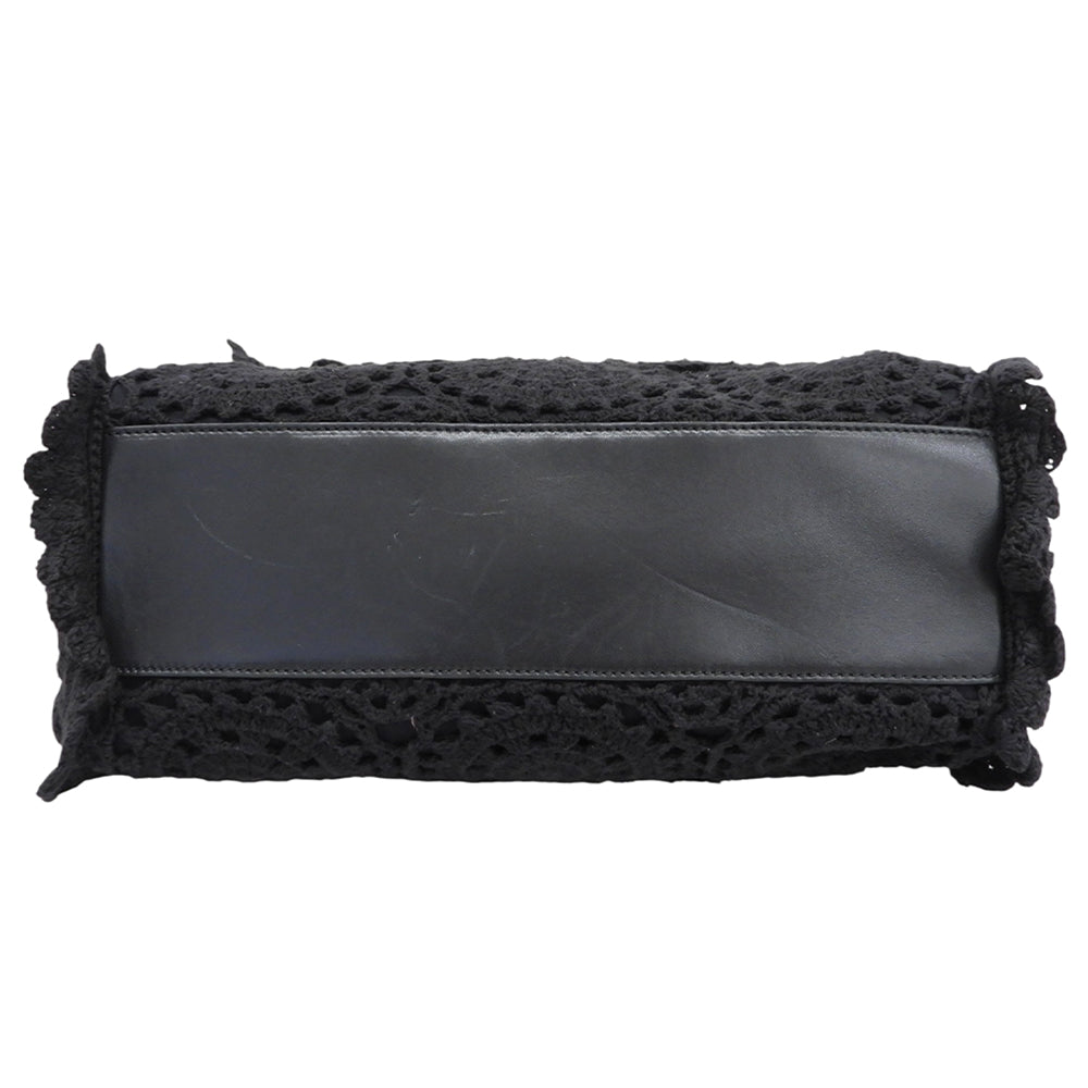 DOLCE&GABBANA ドルチェアンドガッバーナ シシリー カットワークレース レザーハンドル 2WAYバッグ ハンドバッグ ショルダー ブラック ハンドバッグ