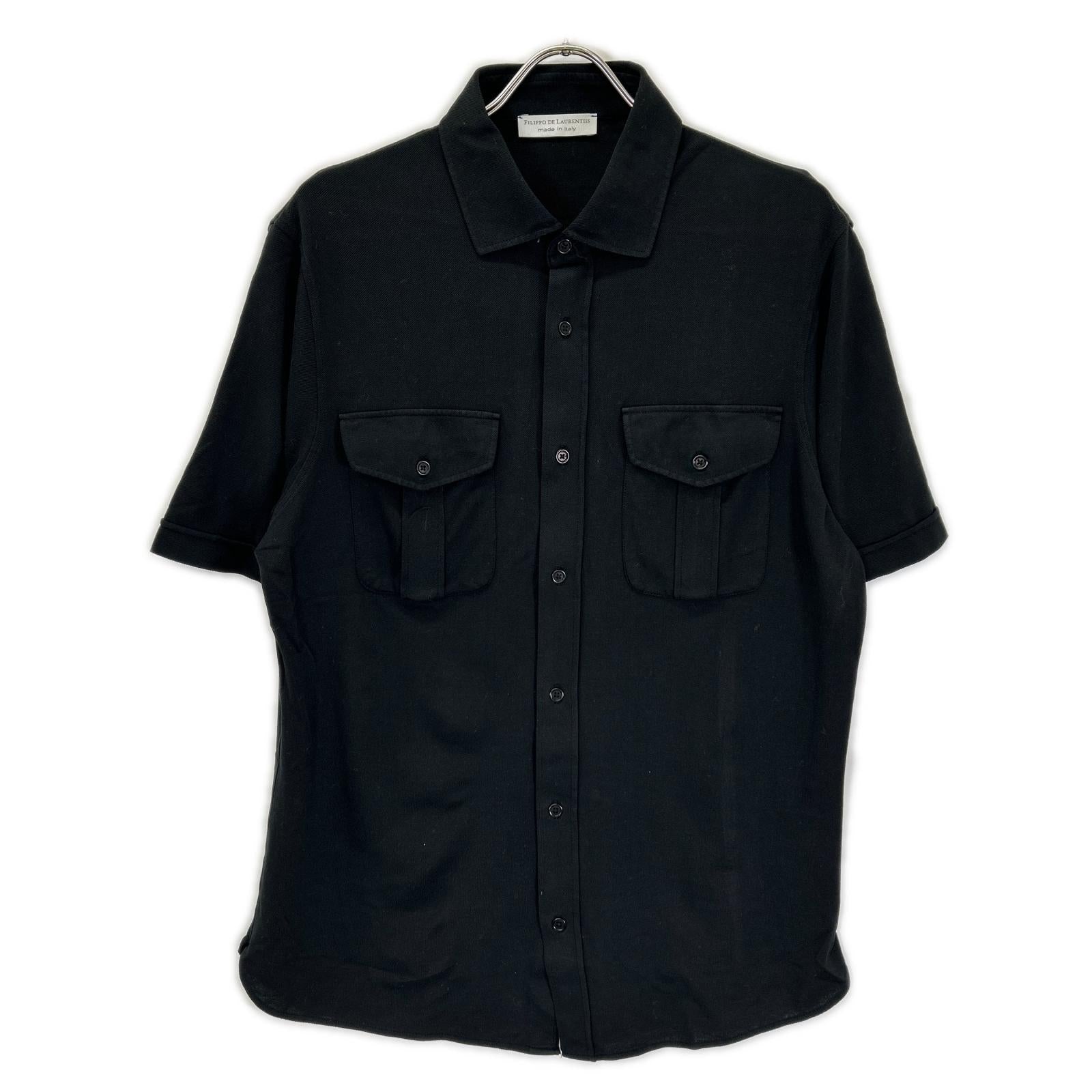 FILIPPO DE LAURENTIIS フィリッポ・デ・ローレンティス ブラック コットン フロントポケット ドレスシャツ トップス