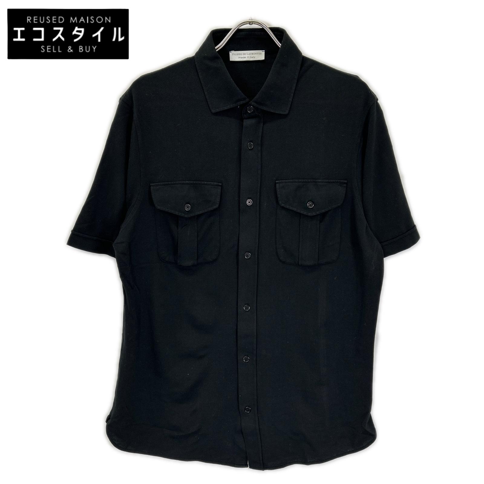 FILIPPO DE LAURENTIIS フィリッポ・デ・ローレンティス ブラック コットン フロントポケット ドレスシャツ トップス