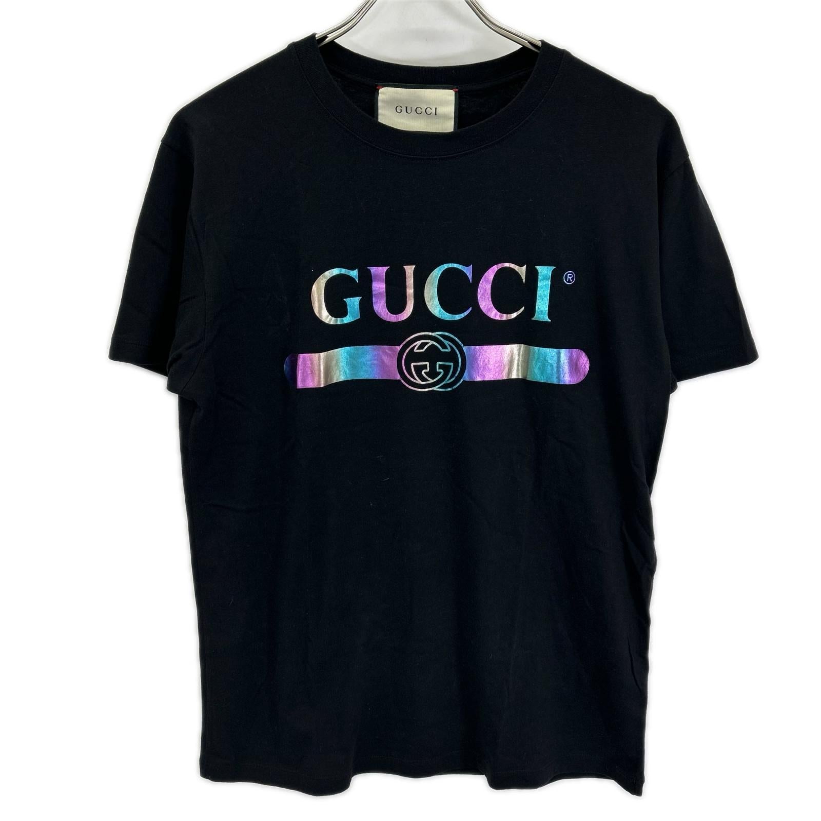 GUCCI グッチ 548334 XJA09 ブラック メタリック ロゴプリント Tシャツ トップス