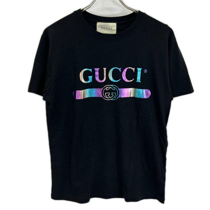 GUCCI グッチ 548334 XJA09 ブラック メタリック ロゴプリント Tシャツ トップス