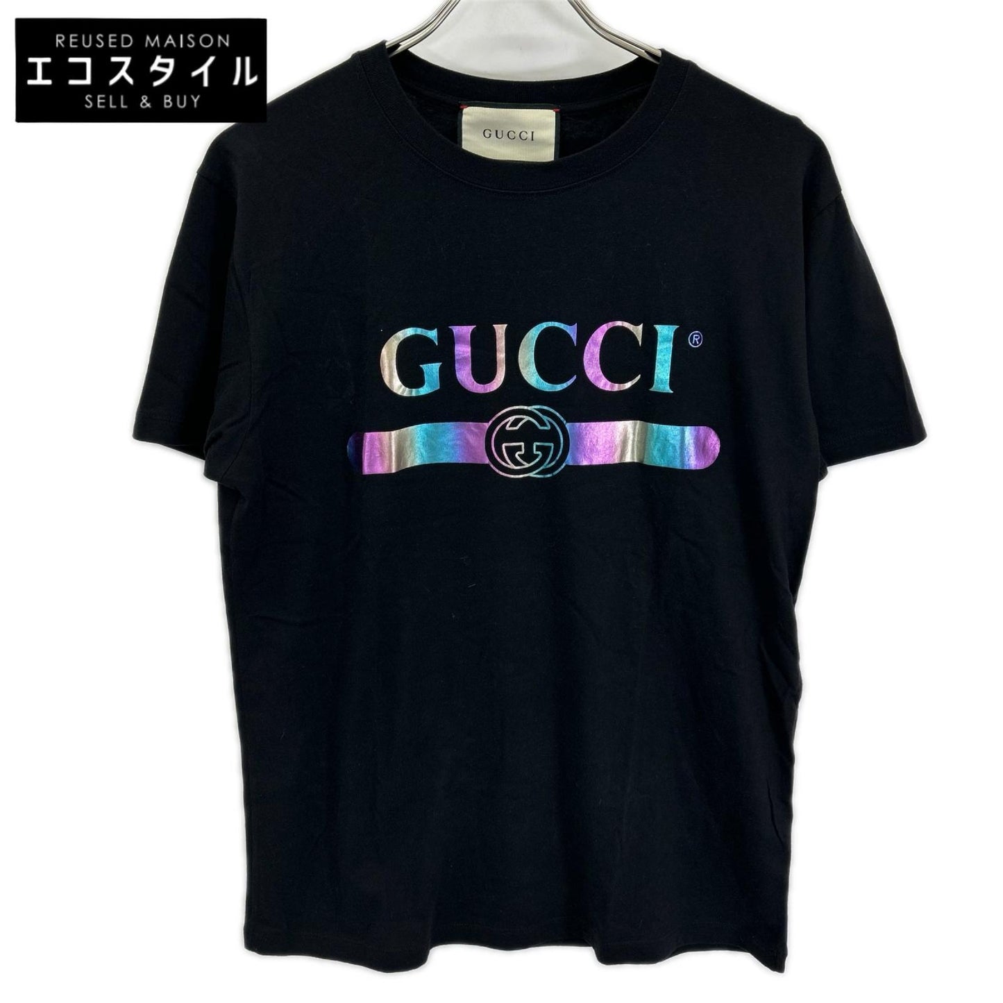 GUCCI グッチ 548334 XJA09 ブラック メタリック ロゴプリント Tシャツ トップス