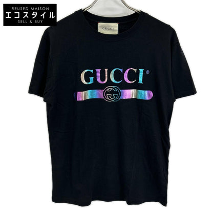 GUCCI グッチ 548334 XJA09 ブラック メタリック ロゴプリント Tシャツ トップス