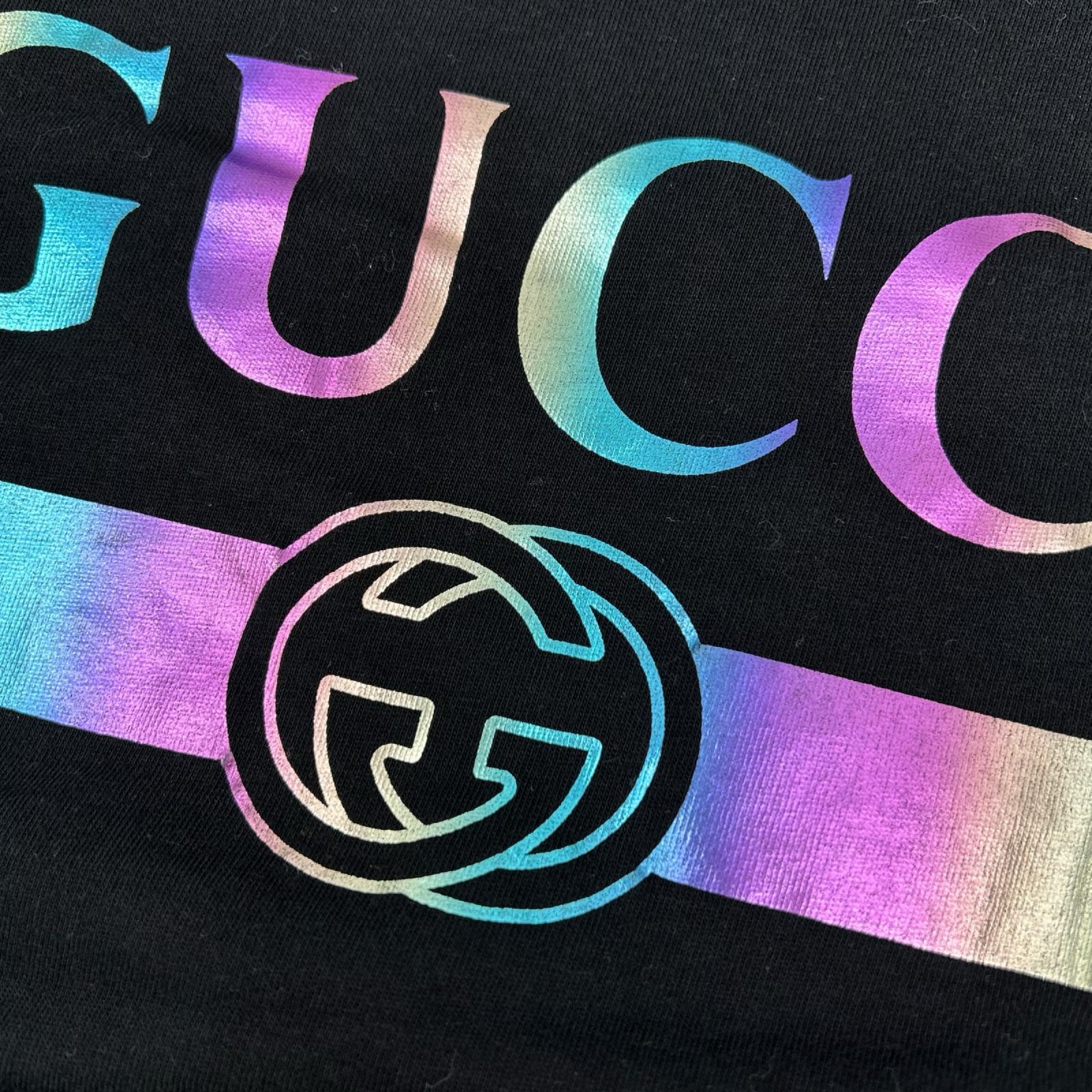 GUCCI グッチ 548334 XJA09 ブラック メタリック ロゴプリント Tシャツ トップス