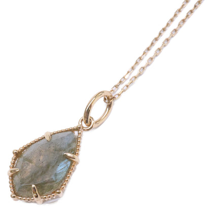 agete アガット 【美品】K10 ラブラドライト/蝶貝 ペンダントトップ・K10 0.008ct ダイヤモンド リーフ Y字 ネックレス