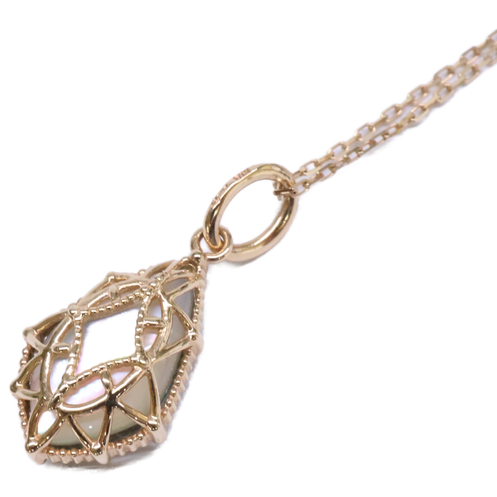 agete アガット 【美品】K10 ラブラドライト/蝶貝 ペンダントトップ・K10 0.008ct ダイヤモンド リーフ Y字 ネックレス