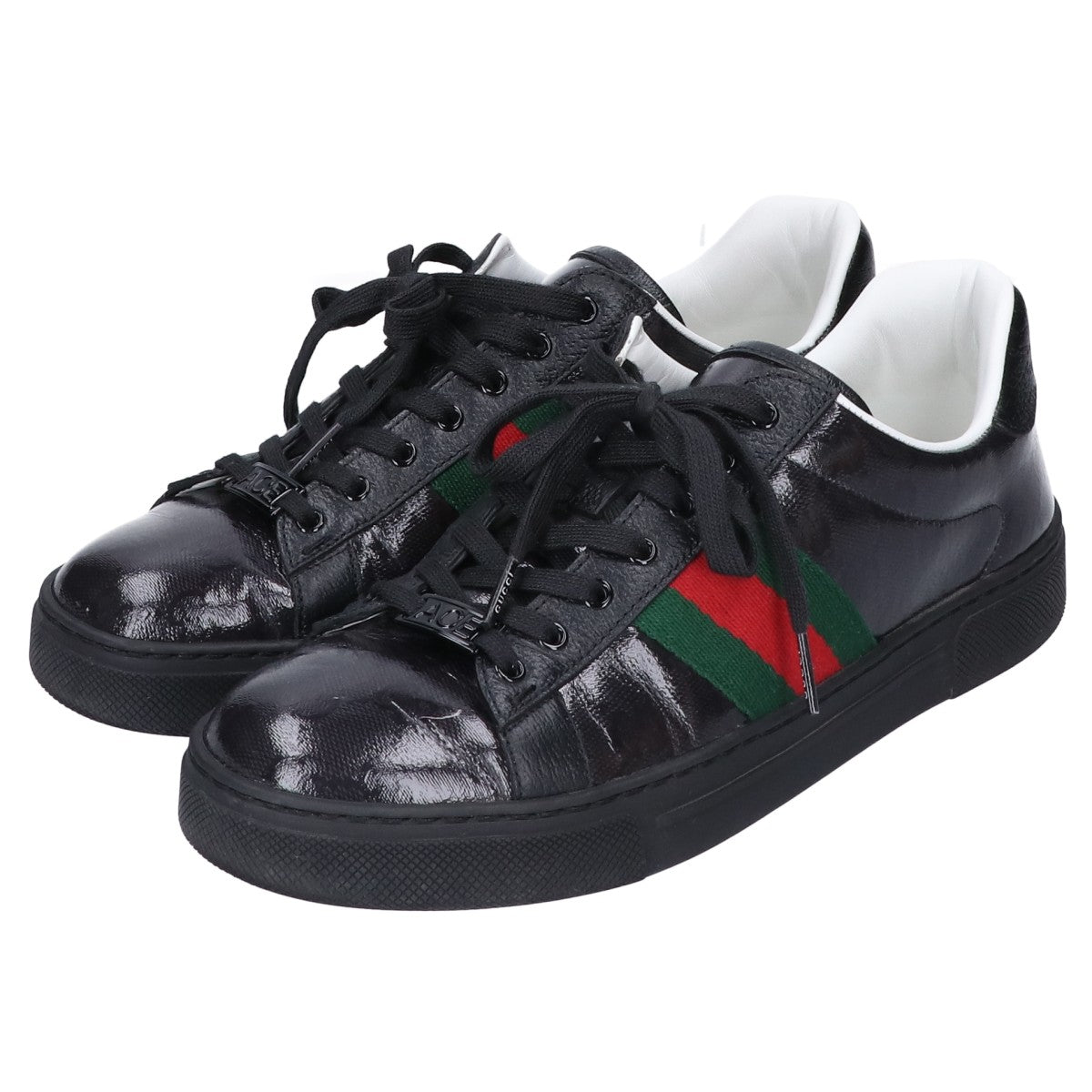 GUCCI グッチ 760774 ブラック ウェブ ストライプ ウィメンズ スニーカー エース レザー シューズ