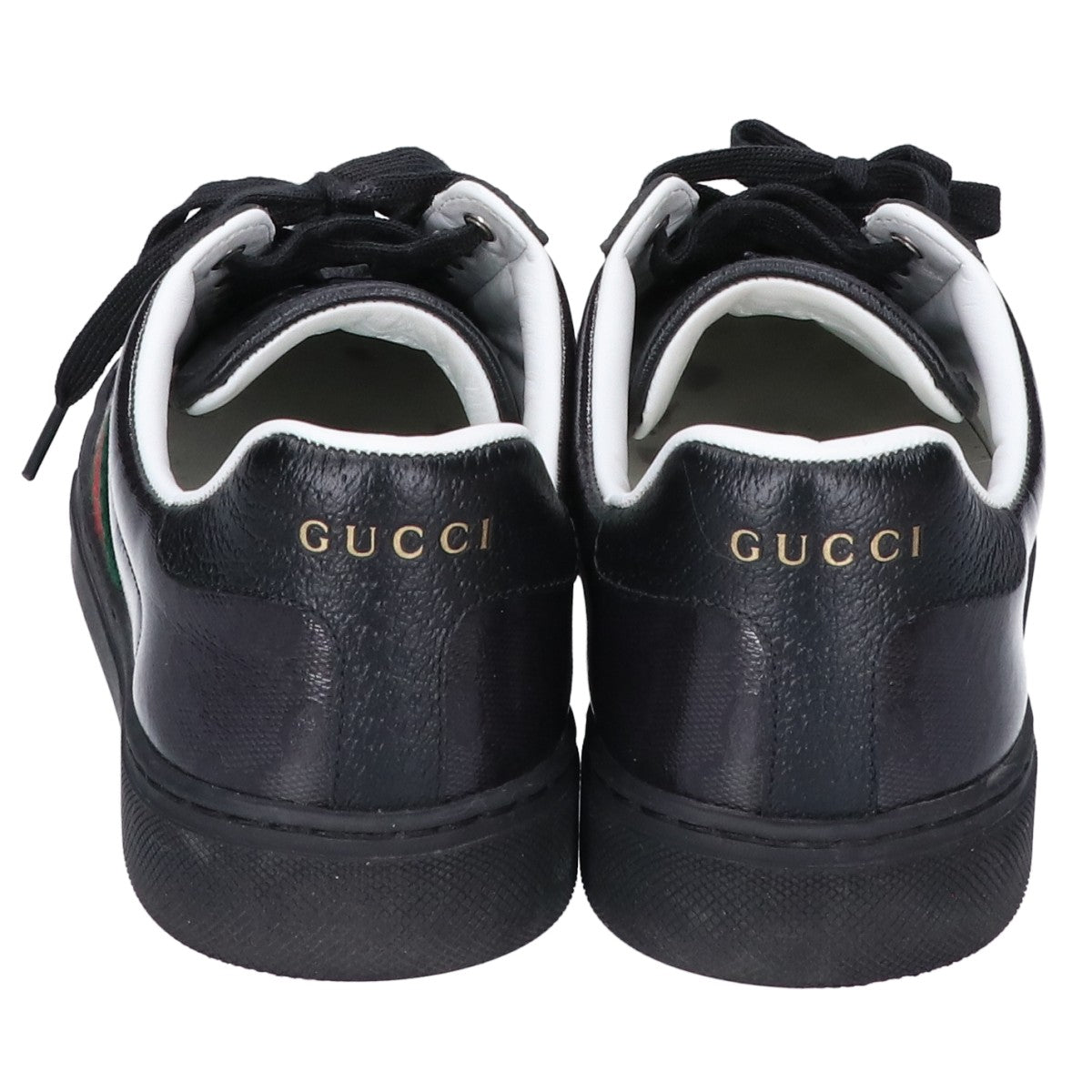 GUCCI グッチ 760774 ブラック ウェブ ストライプ ウィメンズ スニーカー エース レザー シューズ