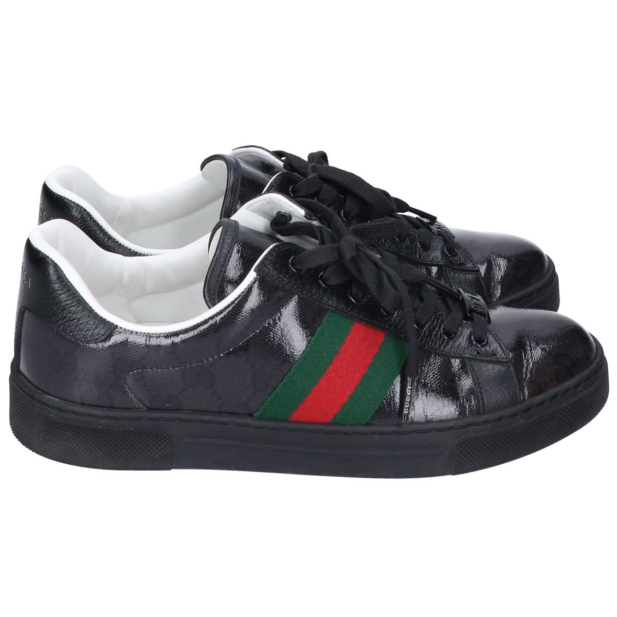 GUCCI グッチ 760774 ブラック ウェブ ストライプ ウィメンズ スニーカー エース レザー シューズ