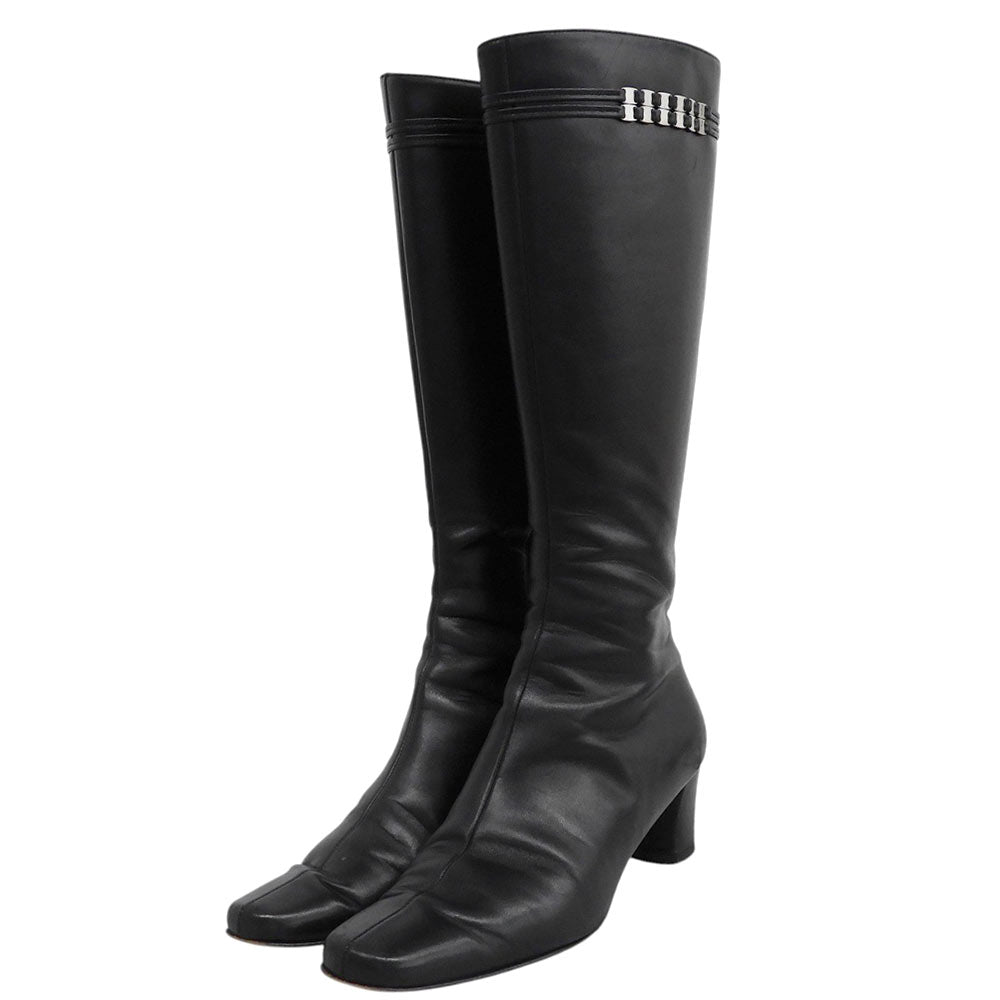 SalvatoreFerragamo サルバトーレフェラガモ GUISA ヴァラモチーフ レザー ロングブーツ シューズ レディース ブラック 5 1/2C 20746 A52 シューズ