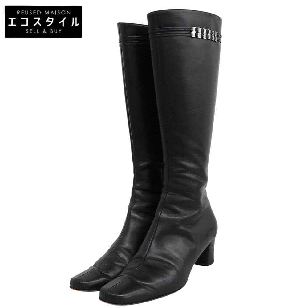 SalvatoreFerragamo サルバトーレフェラガモ GUISA ヴァラモチーフ レザー ロングブーツ シューズ レディース ブラック 5 1/2C 20746 A52 シューズ