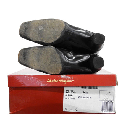 SalvatoreFerragamo サルバトーレフェラガモ GUISA ヴァラモチーフ レザー ロングブーツ シューズ レディース ブラック 5 1/2C 20746 A52 シューズ
