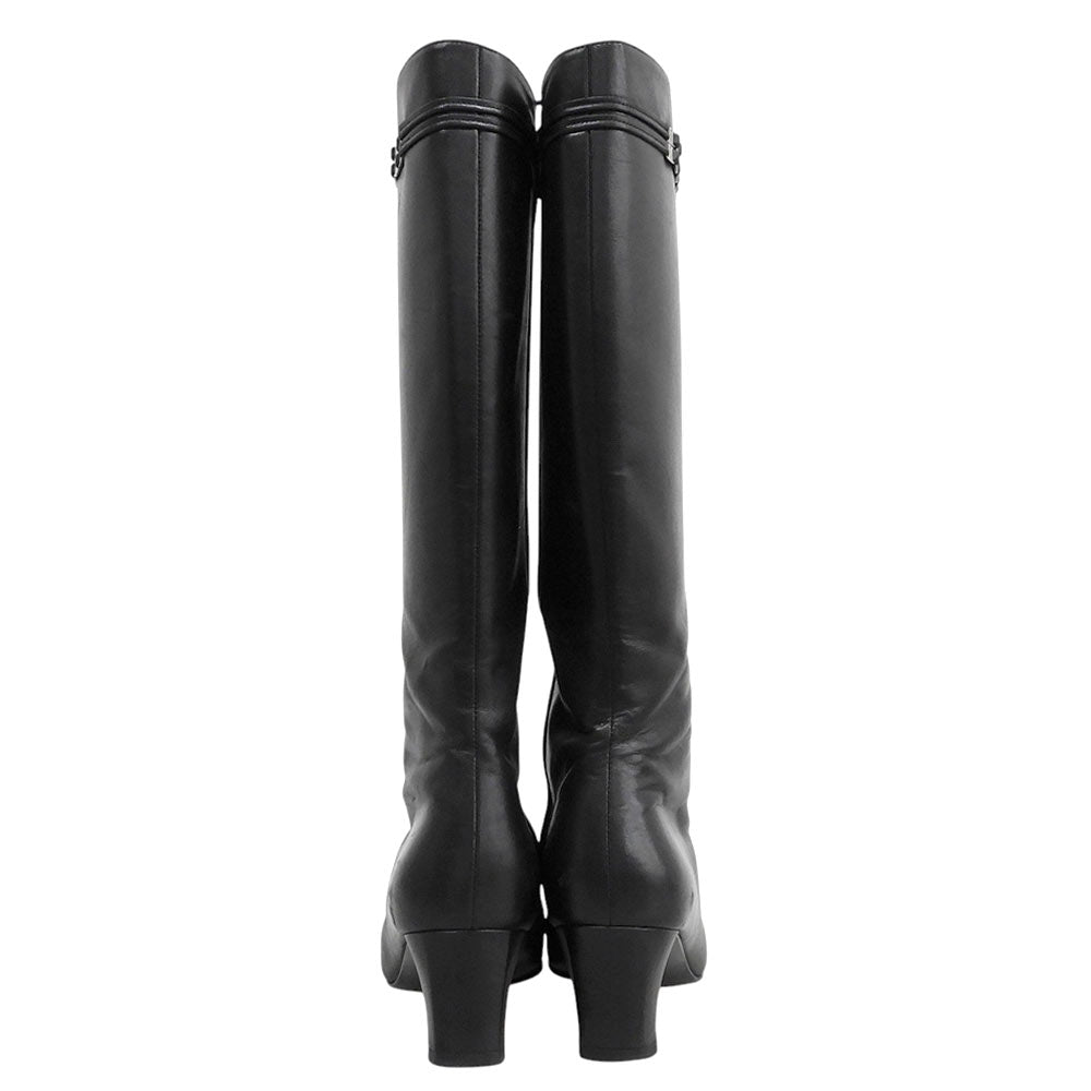 SalvatoreFerragamo サルバトーレフェラガモ GUISA ヴァラモチーフ レザー ロングブーツ シューズ レディース ブラック 5 1/2C 20746 A52 シューズ