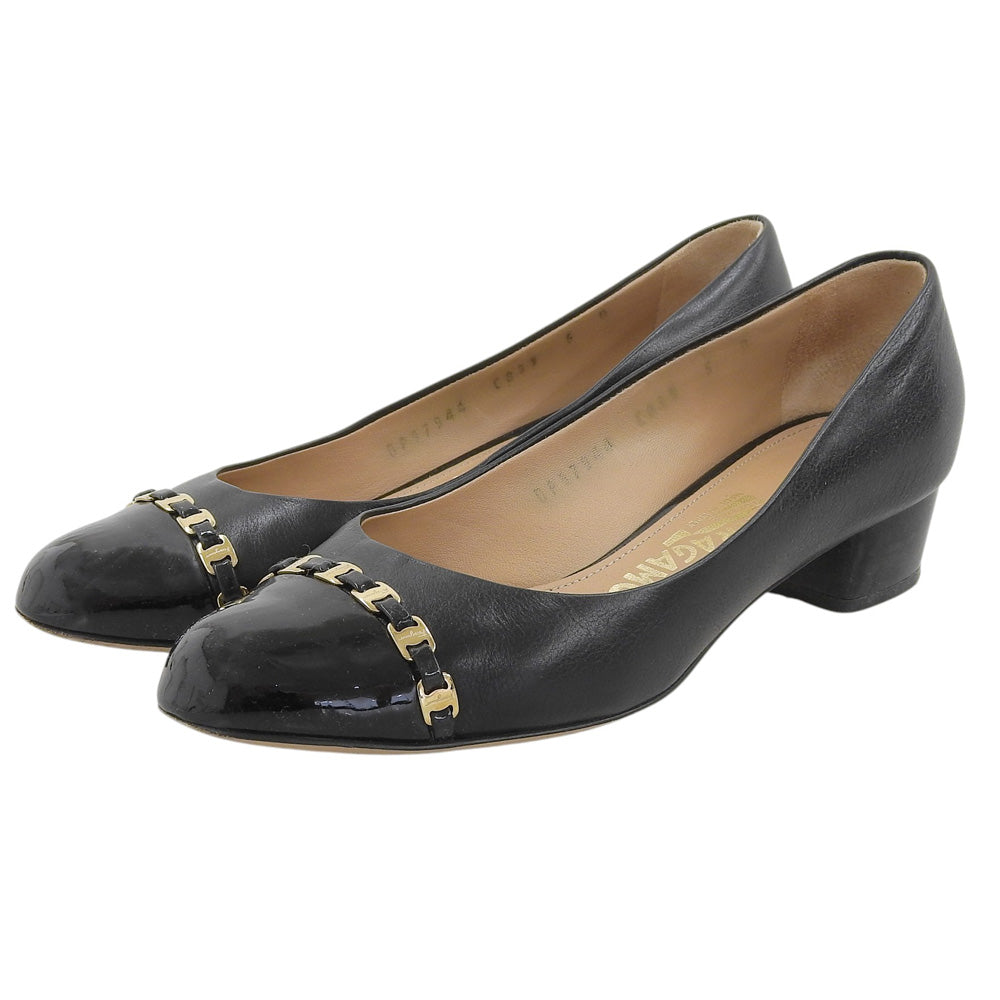 SalvatoreFerragamo サルバトーレフェラガモ PIM 30 レザー ヴァラ ヒール パンプス シューズ レディース 黒 ブラック 5D DP97944 シューズ