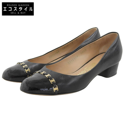 SalvatoreFerragamo サルバトーレフェラガモ PIM 30 レザー ヴァラ ヒール パンプス シューズ レディース 黒 ブラック 5D DP97944 シューズ