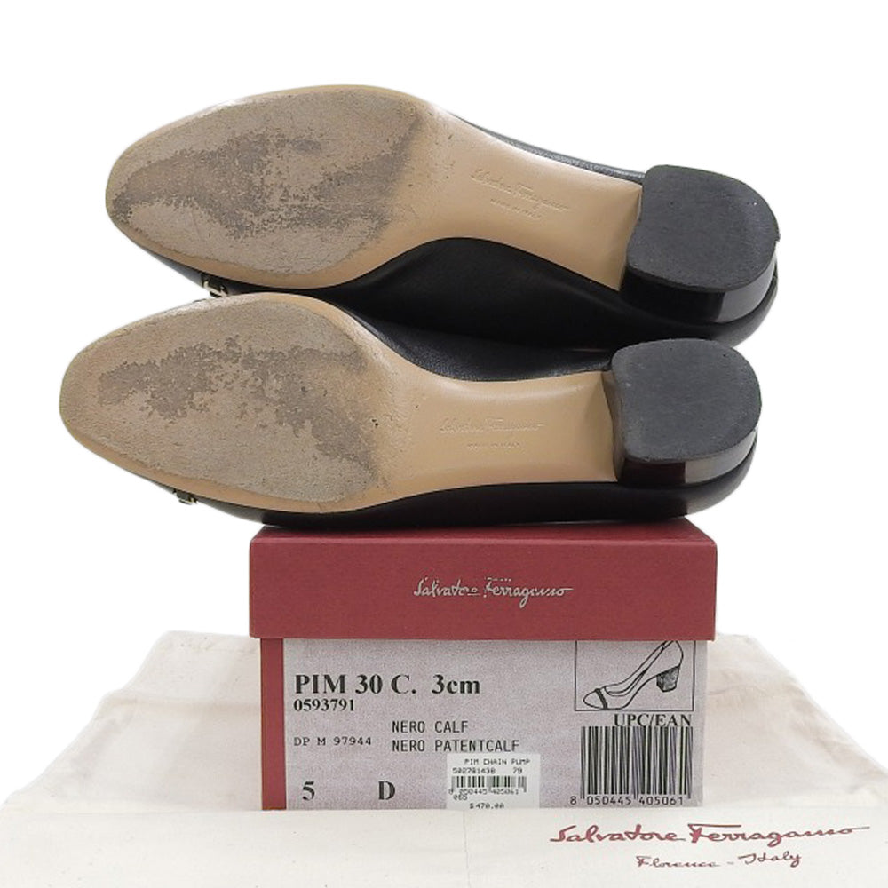 SalvatoreFerragamo サルバトーレフェラガモ PIM 30 レザー ヴァラ ヒール パンプス シューズ レディース 黒 ブラック 5D DP97944 シューズ