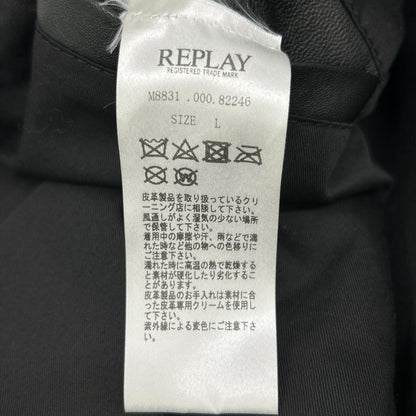 Replay リプレイ ブラック ラムレザー ダブルライダースジャケット ジャケット