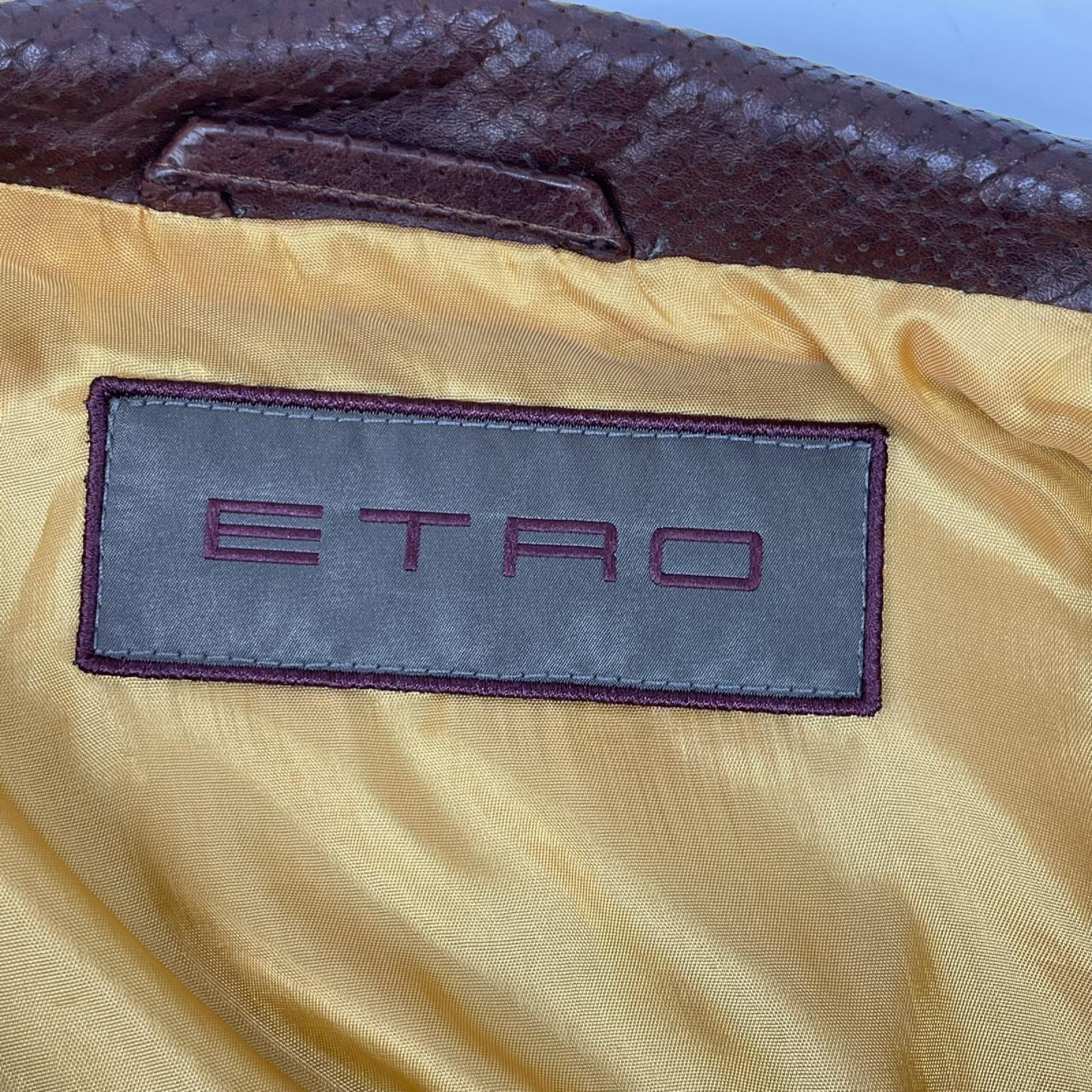 ETRO エトロ ブラウン ラムレザー 裏地ペイズリー シングルライダース ジャケット ジャケット