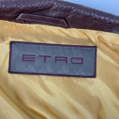 ETRO エトロ ブラウン ラムレザー 裏地ペイズリー シングルライダース ジャケット ジャケット
